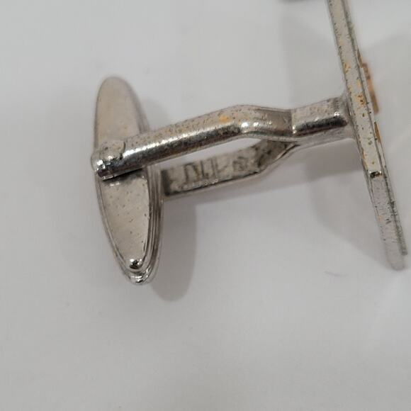 Dunhill D Cufflinks Silver Gold Tone Logo Rectangle Designer Logo Vintage Stripe - Picture 5 of 8